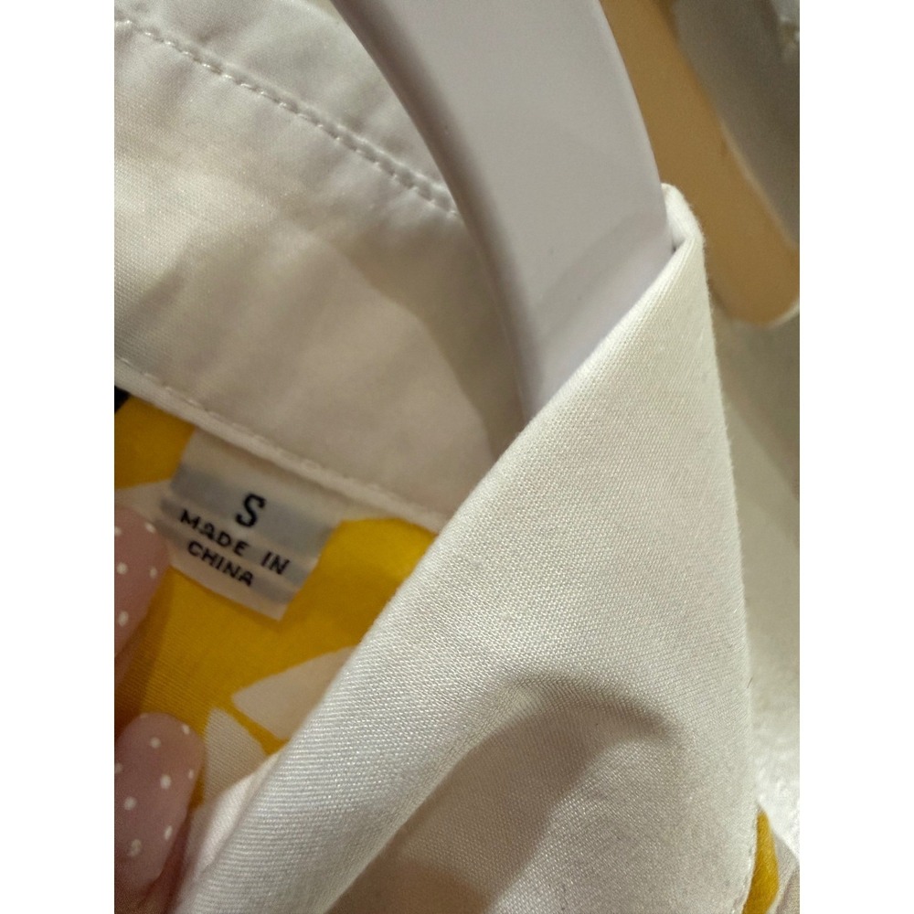 Bob Mackie Wearable Art Womens Small Yellow White Geometric Button Down Shirt - Picture 7 of 11